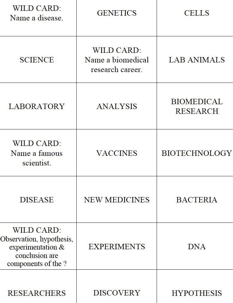 Biomedical Research Bingo - Speaker Card