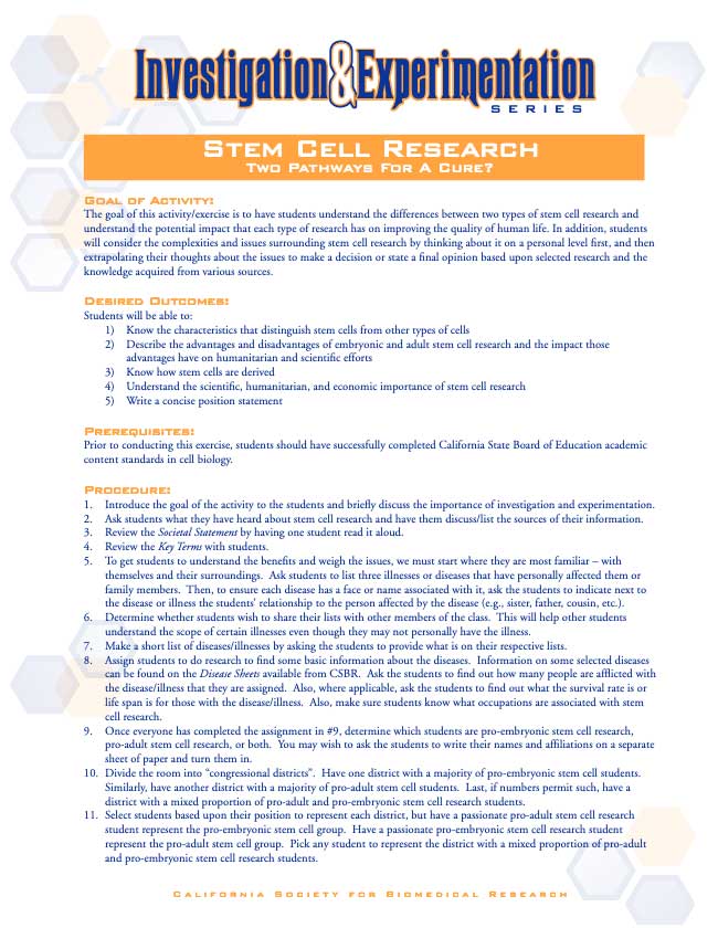 Investigation & Experimentation Series: Stem Cells