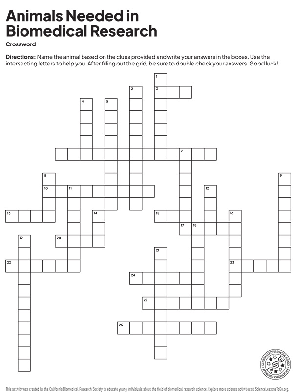 Animals Needed in Biomedical Research Crossword